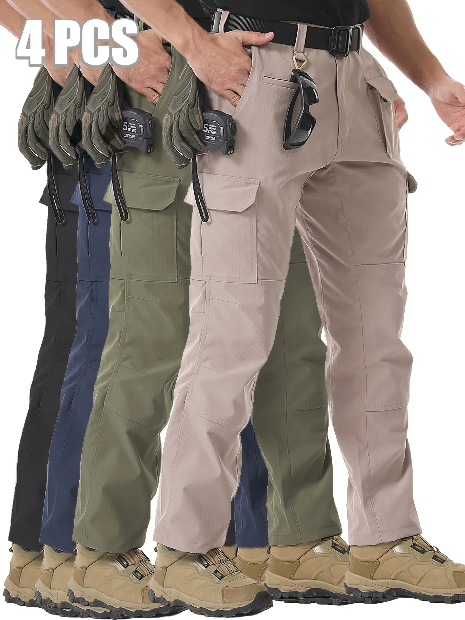 

Мужские тактические брюки (4 шт.), быстросохнущие, карго, рабочие, с многокарманным дизайном, подходят для походов