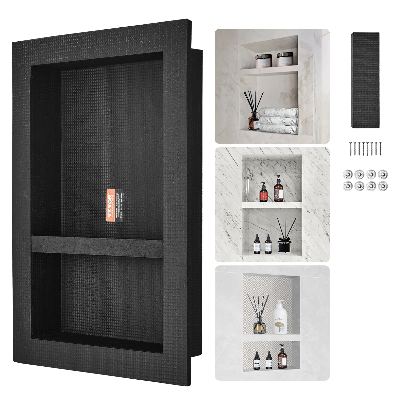 VEVOR Shower Niche Ready for Tile 16 x 24 Double Shelf Organizer, Square Corners Wall-inserted Niche Recessed for Shower