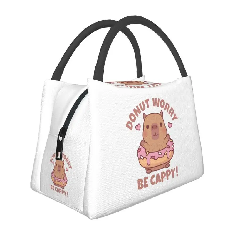 

Custom Donut Worry Be Cappy Capybara Lunch Bag Women Warm Cooler Insulated Lunch Boxes for Office Travel