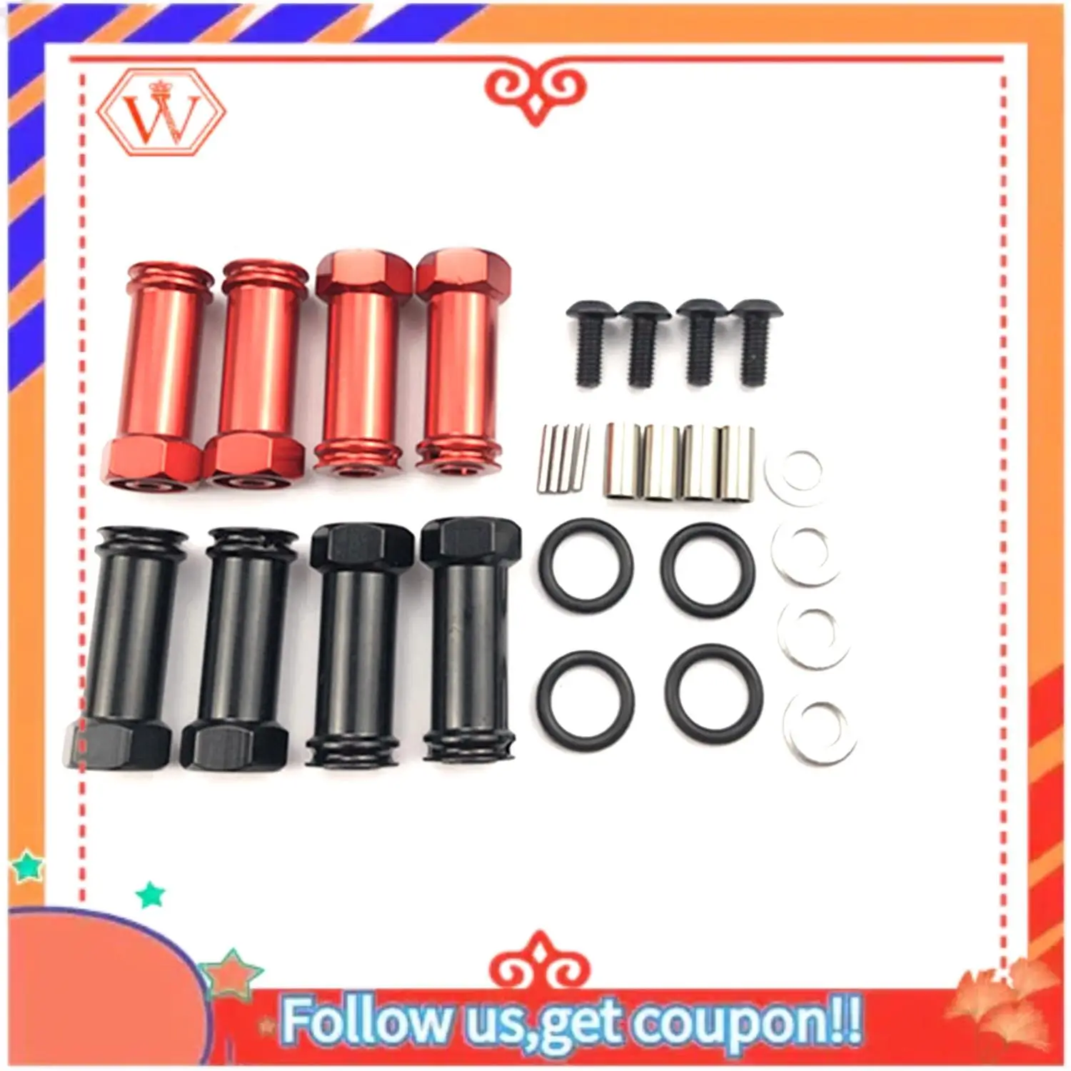 

Durable 2 Set 12Mm Aluminum Wheel Hex Adapters Extension RC Car Conversion Parts For 1/12 Wltoys 12428 12423, Red & Black