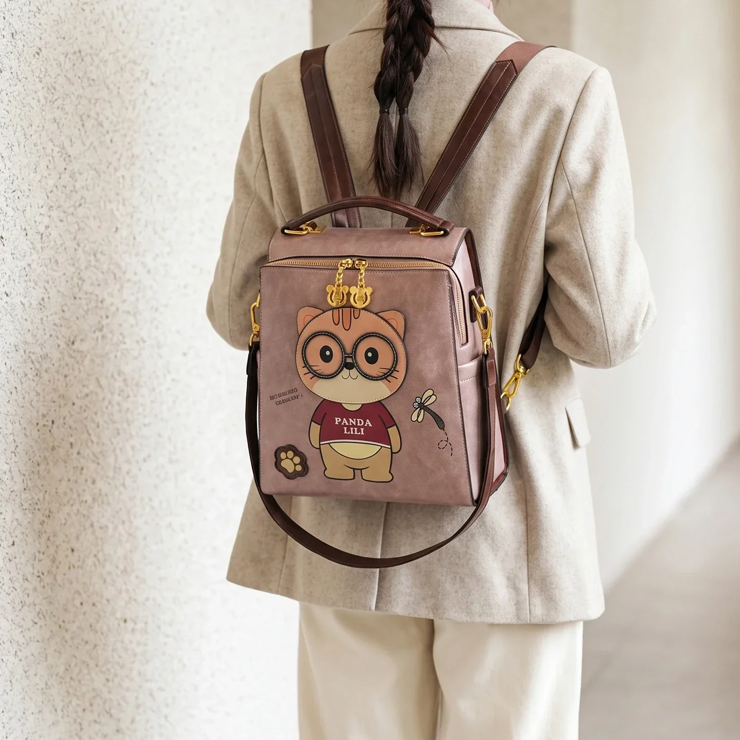 Cartoon Animal Bear Pattern Backpack Cute Small Backpack for Teen Adult Ladies, Casual Commuter Schoolbag Daily Outing Travel