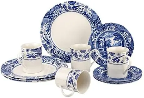 

Blue Italian 12-Piece Dinnerware Set for 4 - Dishwasher & Microwave Safe Plates, Mugs