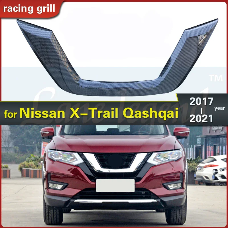 Car styling Fit For Nissan Qashqai J11 19-20 carbon fiber texture/Gloss black Front Grill Trim Cover