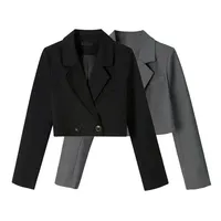 Women's Spring Season Slim-Fit Western-Style Lapel Suit Jacket High-Waisted Cropped Casual Top Polyester Fiber Material
