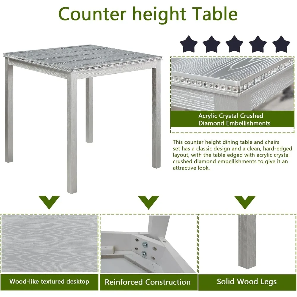 طقم طاولة طعام بارتفاع لـ 4 أشخاص، طقم طاولة مطبخ من الخشب الصلب مع 4 كراسي منجدة للمطبخ وغرفة الطعام والمنزل #5