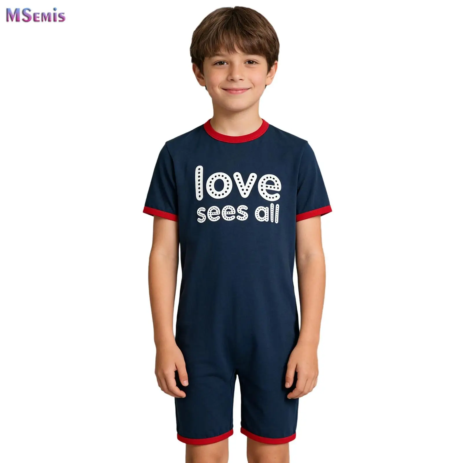 

Kids Special Needs Adaptive Clothing Short Sleeve Letter Print Anti-Strip Romper Back Zipper Sensory Friendly Jumpsuit Bodysuit