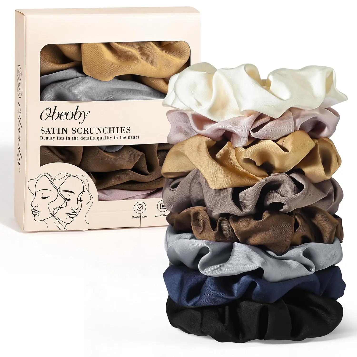 

8 Pack Satin Scrunchies for Hair, No Crease Hair Ties for Thick Thin Hair, Gentle Sleep Scrunchies for Ponytails Buns