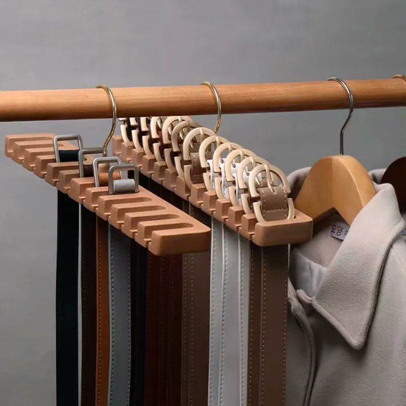 1pc Multifunctional Solid Wood Belt Storage Rack For Hanging Ties, Belt And Scarf Hanging Rack