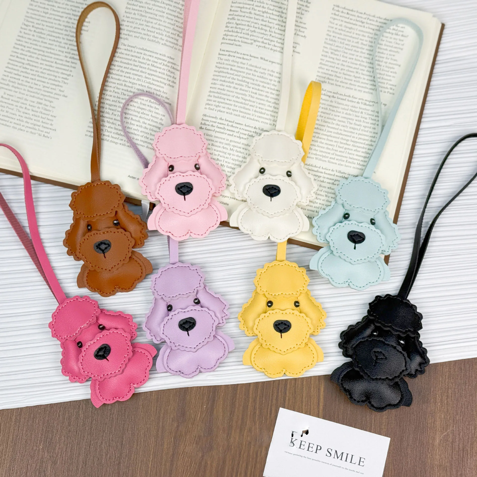 

trendy cute kawaii cartoon leather Poodle dog bag charm pendant keychain animal backbag handbag decoration charm for women men