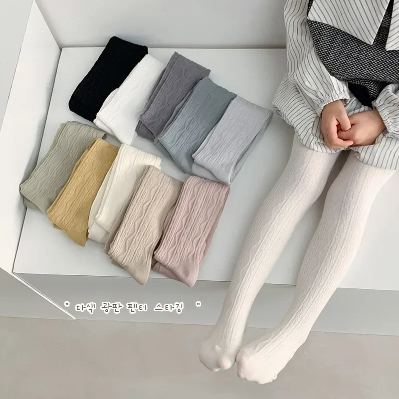 İlkbahar Sonbahar Sadelik Külotlu Çocuklar için Kız Düz Renk Dalga Desen Kızlar Çocuklar için Sıkı Yumuşak Pamuk Legging Çorap