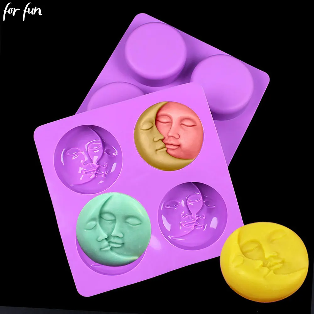 

For Fun 3D Moon Sun Face Shaped Silicone Candle Molds DIY Handmade Soap Mold Cake Molds Gypsum Resin Crafts Making Tools