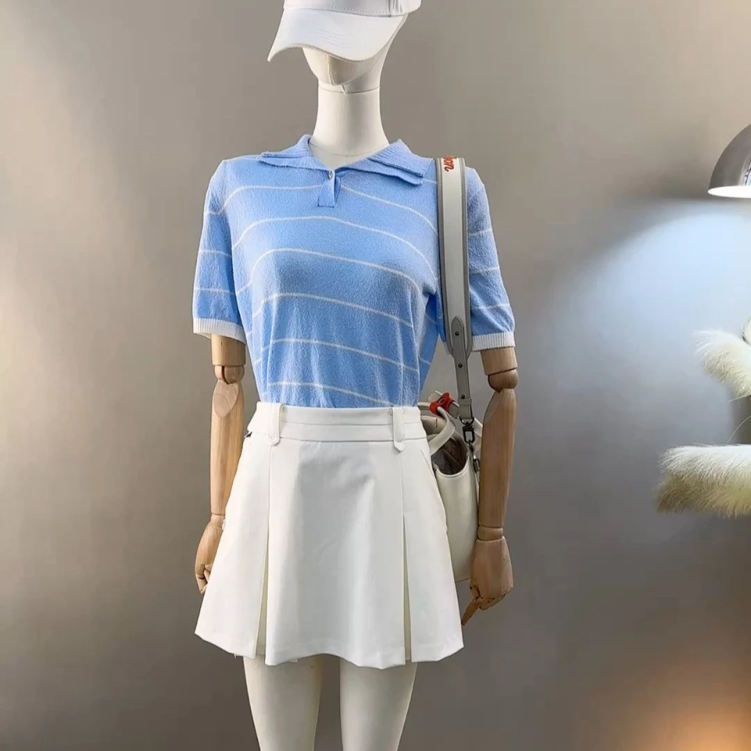 Women's Golf Knit Polo Shirt 2026 Summer New Original Korean Preppy Youthful Cooling Color Block Breathable Quick-Dry Polyester