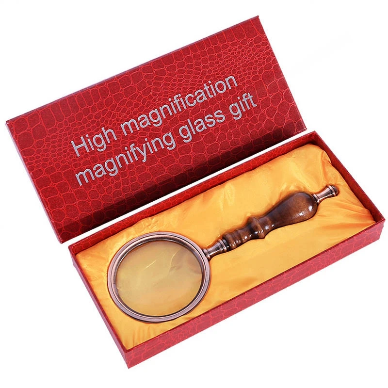 

10X Magnifying Glass Retro Handheld Magnifier Wooden Handle Optical Glass Magnifying Glass For Reading Coins Repair Work