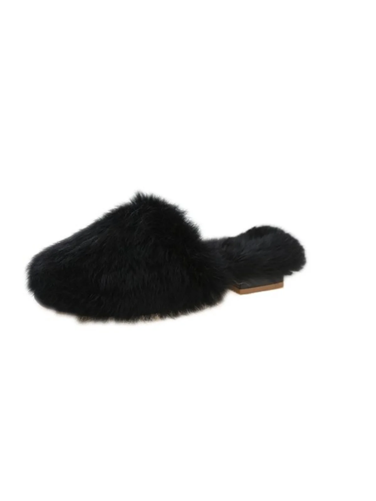 Flat Shoes Female Slippers Casual Cover Toe Slides Flock Beige Heeled Sandals Fur Flip Flops Lady Slipers Women Luxury Black Plu