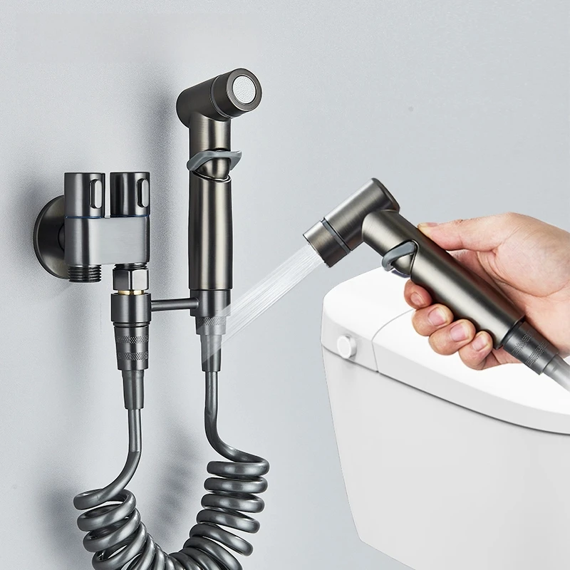

Черный/серый смеситель-распылитель для унитаза и биде с интерфейсом для ванной комнаты, настенный одиночный стальной очиститель для биде с холодной водой для женщин