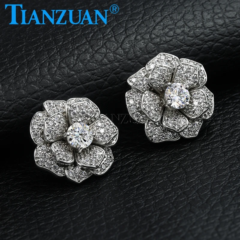 925 Sterling Silver Stud Earrings Fashion Dangle Moissanite Earrings for Women  Wedding Accessories Flower Drop Earrings Gift