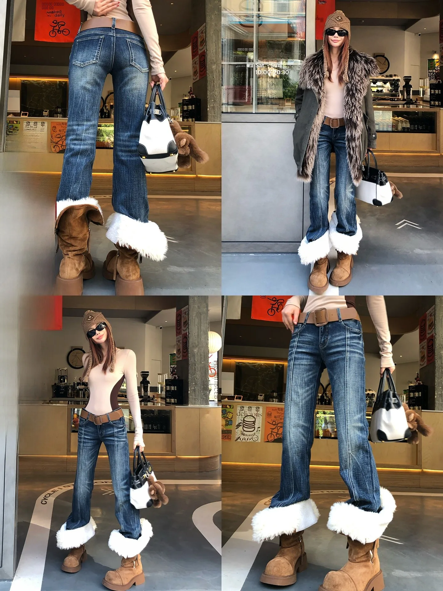 

Elastic Cotton Belt Women's Slimming Jeans Original Design Casual Straight Leg Blue Denim Pants for Commuting And Daily Wear