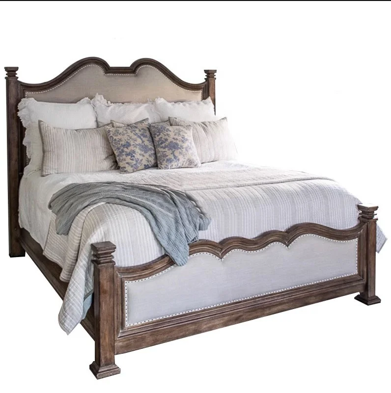 

* Luxury French court-style villa bedroom furniture solid oak king bed