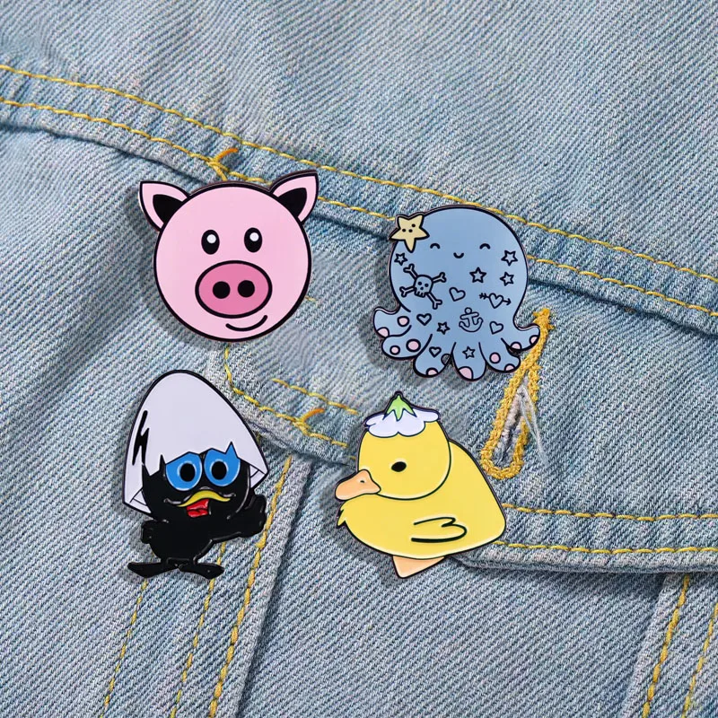 Cartoon Cute Animal Badges Kawaii Chick Pig Duck Brooch Student School Bag Pin Friend Jewelry Gift Clothing Accessories