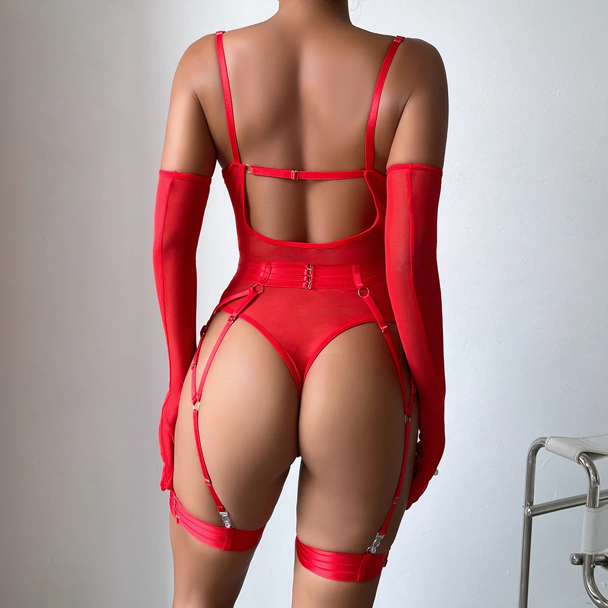 Koltailace Tight Fitting Lace Bodysuit Sexy See Through Erotic Garter Night Club Outfit Sissy Crotchless Mesh Top