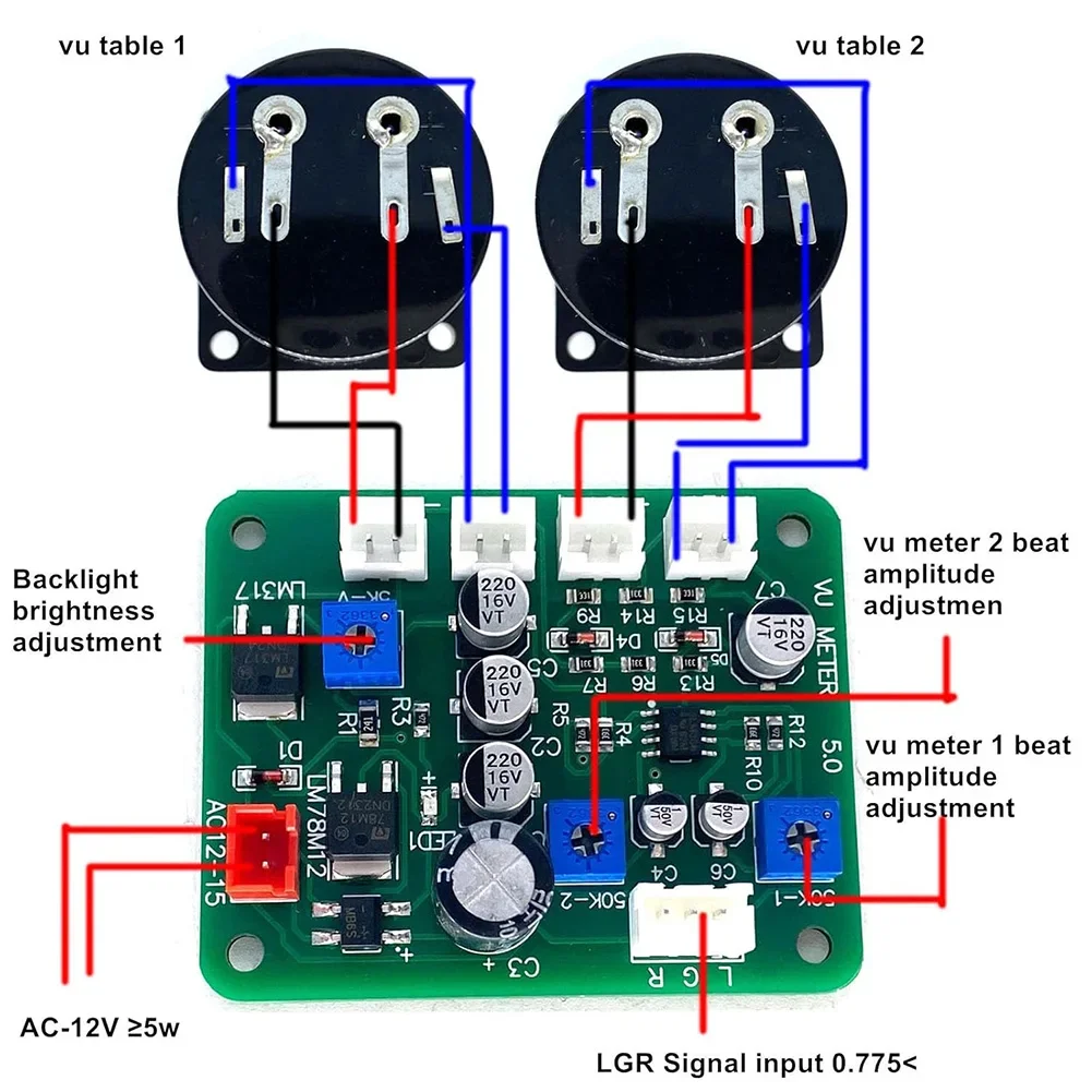 2pcs 35mm VU meter kit audio level indicator with backlight and dual channel driver board for phone computer sound card preamp