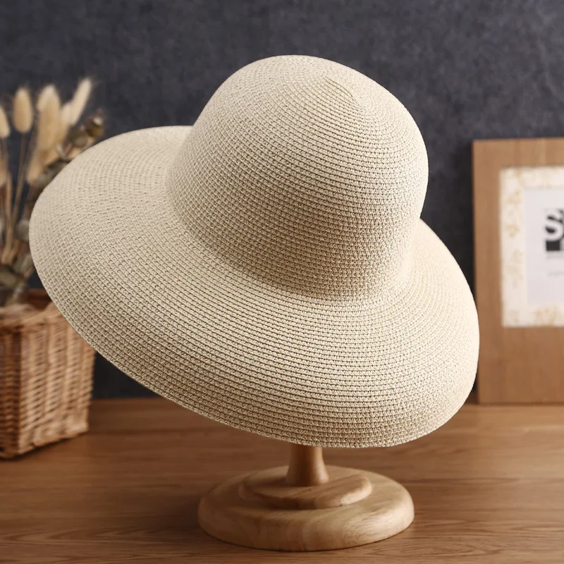 Summer Orange White Big Brim Bucket Hat Straw Hat French Hepburn Hood Children\'s Hat Sun Hat Sunscreen Beach Hat