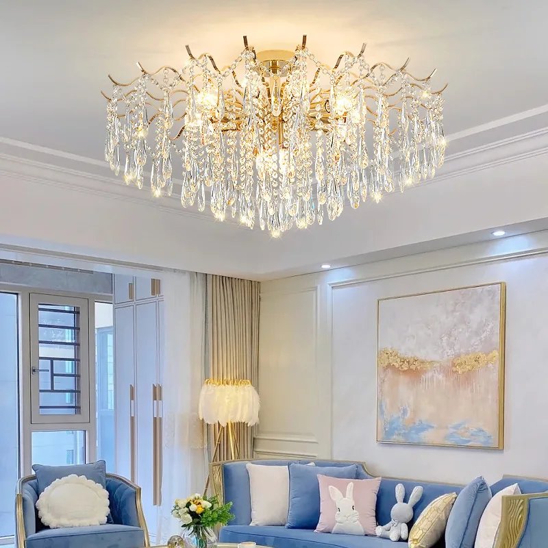 Nordic French Luxurious Crystal Ceiling Light Grand Living Room Restaurant Hote Lobby Villa Creative Bedroom Indoor Ceiling Lamp