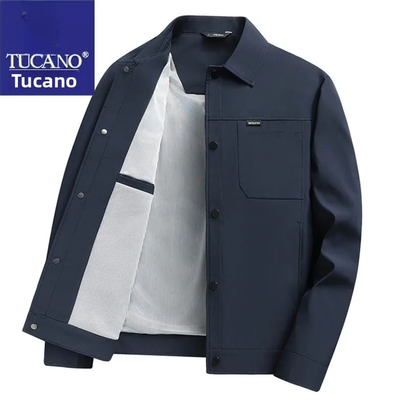 

TUCANO Spring Autumn New Men's Casual Collar Jaet Coat Middle-Aged Dad Busin Leisure Top Polyester Fiber Long Sve