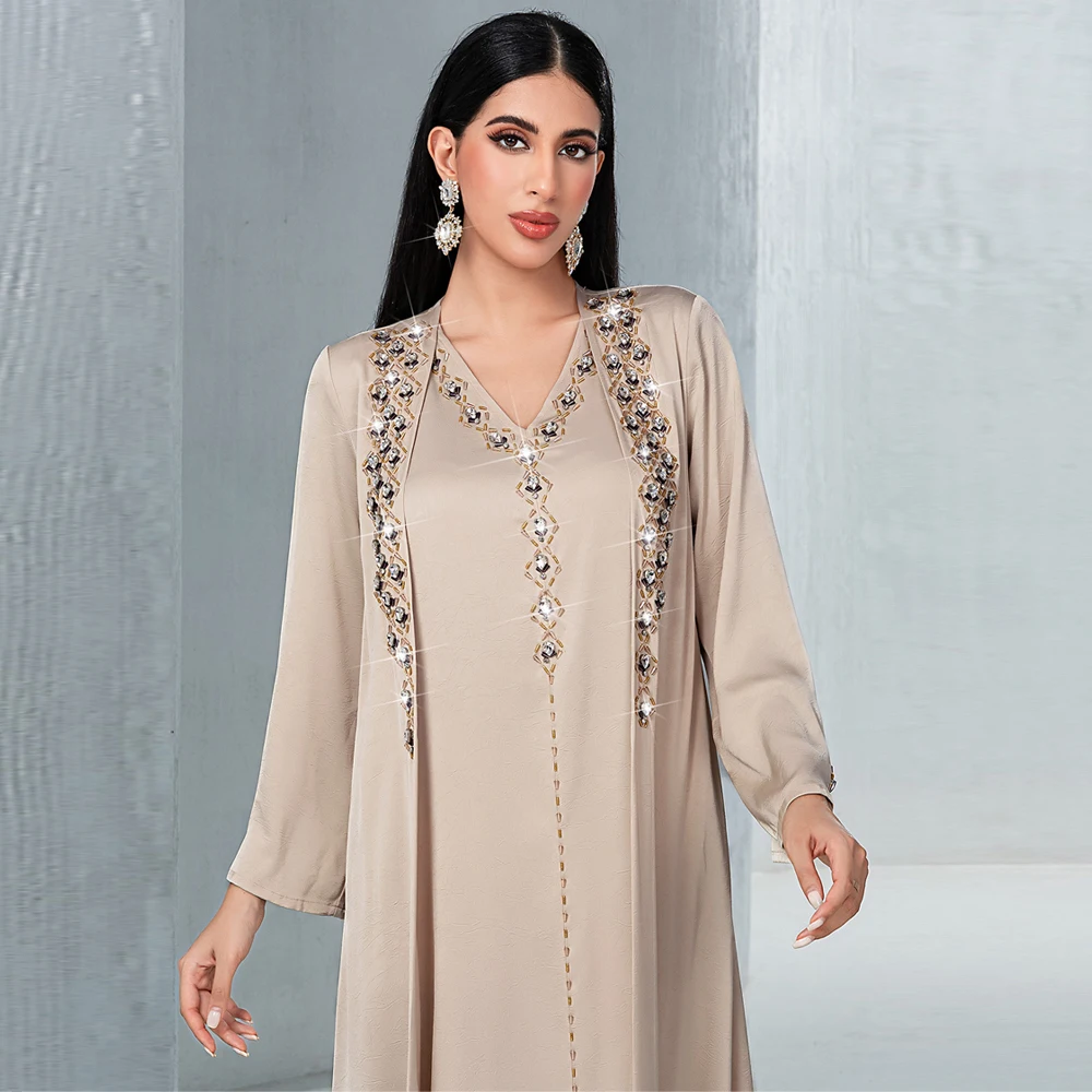 

Dress Women Abaya 2 Piece Set Muslim Morocco Kaftan Vestidos Largos Ramadan Party Caftan Robe Jalabiya Diamond Cardigan Kebaya