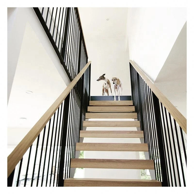 التخصيص Alucasa التصميم الحديث الداخلي مستقيم خشبي العائمة درج فقي خطوات الزجاج المقسى الدرج #6