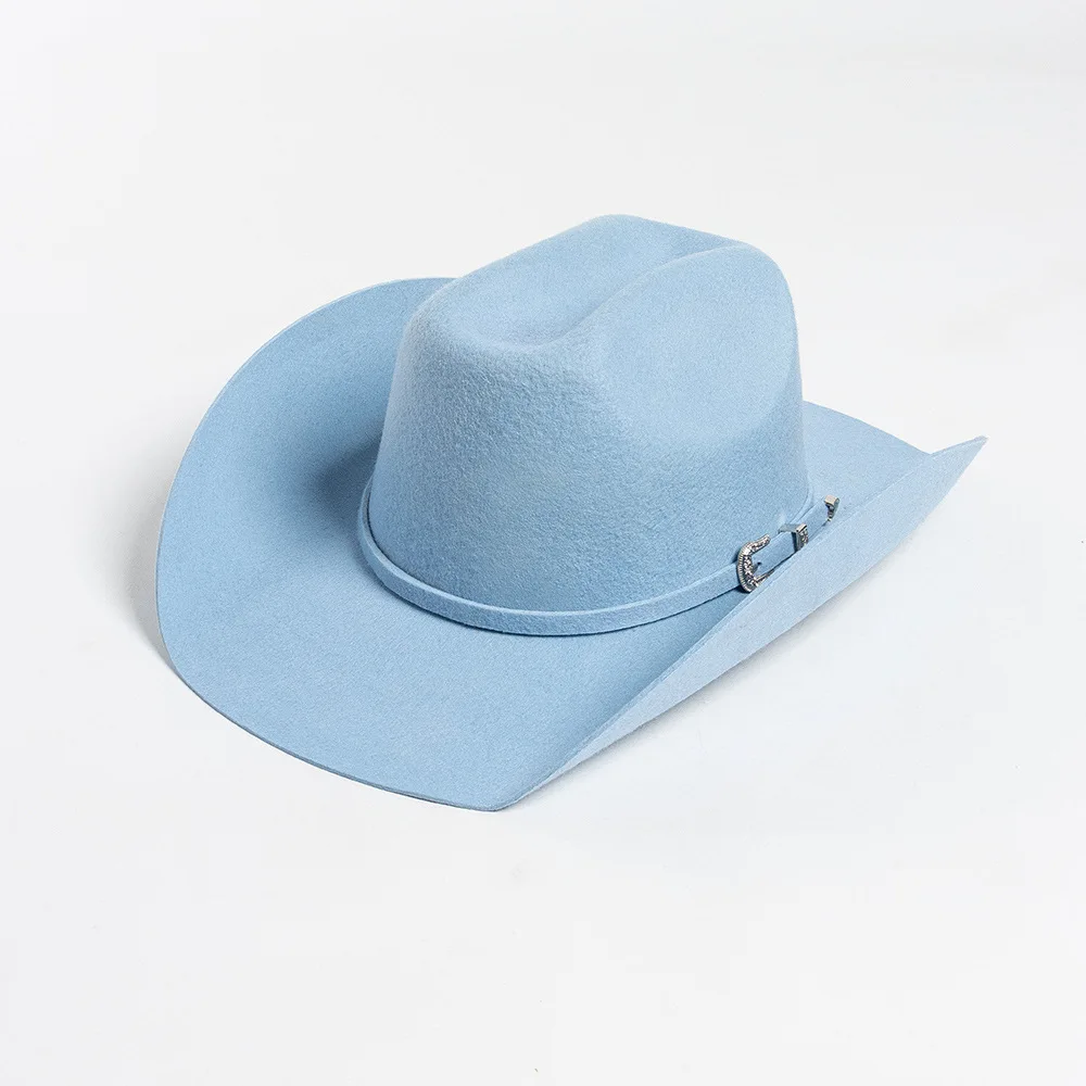 USPOP Cowboyhut aus 100 % Wollfilz mit Gürtelschnalle, 4 Größen, breite Krempe, Jazz-Hut, Herbst-Winter-Fedoras