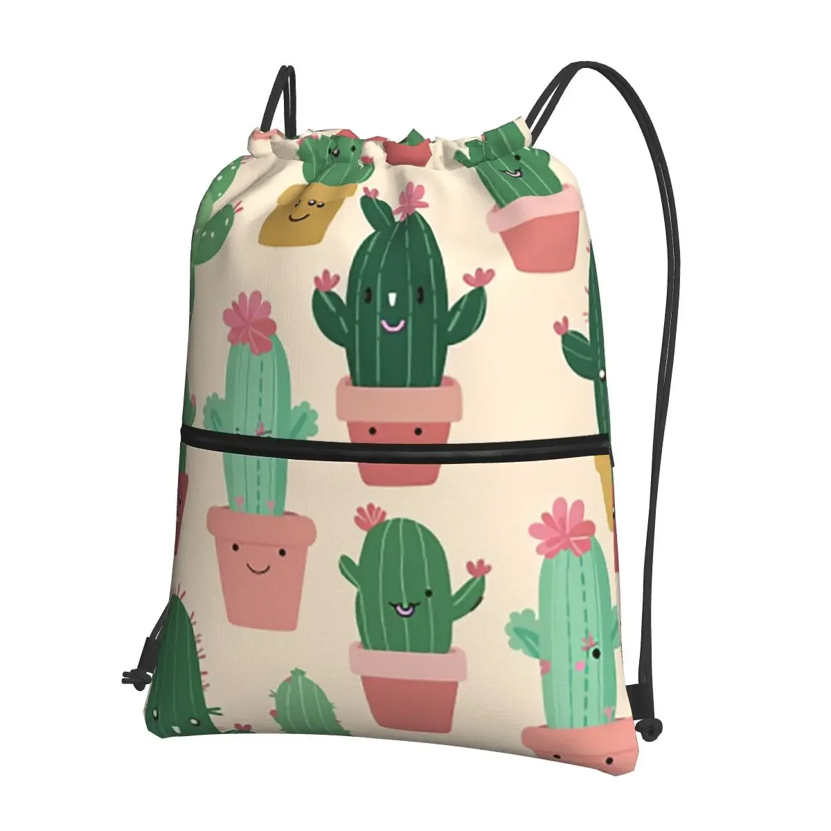 

Cute Cactus Portable Backpacks Drawstring Bag Casual Drawstring Bundle Pocket Book Bags For Travel Sport Man Woman