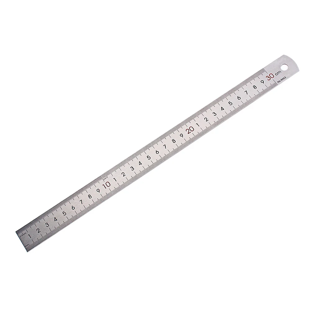 Metal Measuring Ruler Stainless Steel Straight Double Sided Ruler with Hanging Hole Conversion Table for Carpentry Engineering