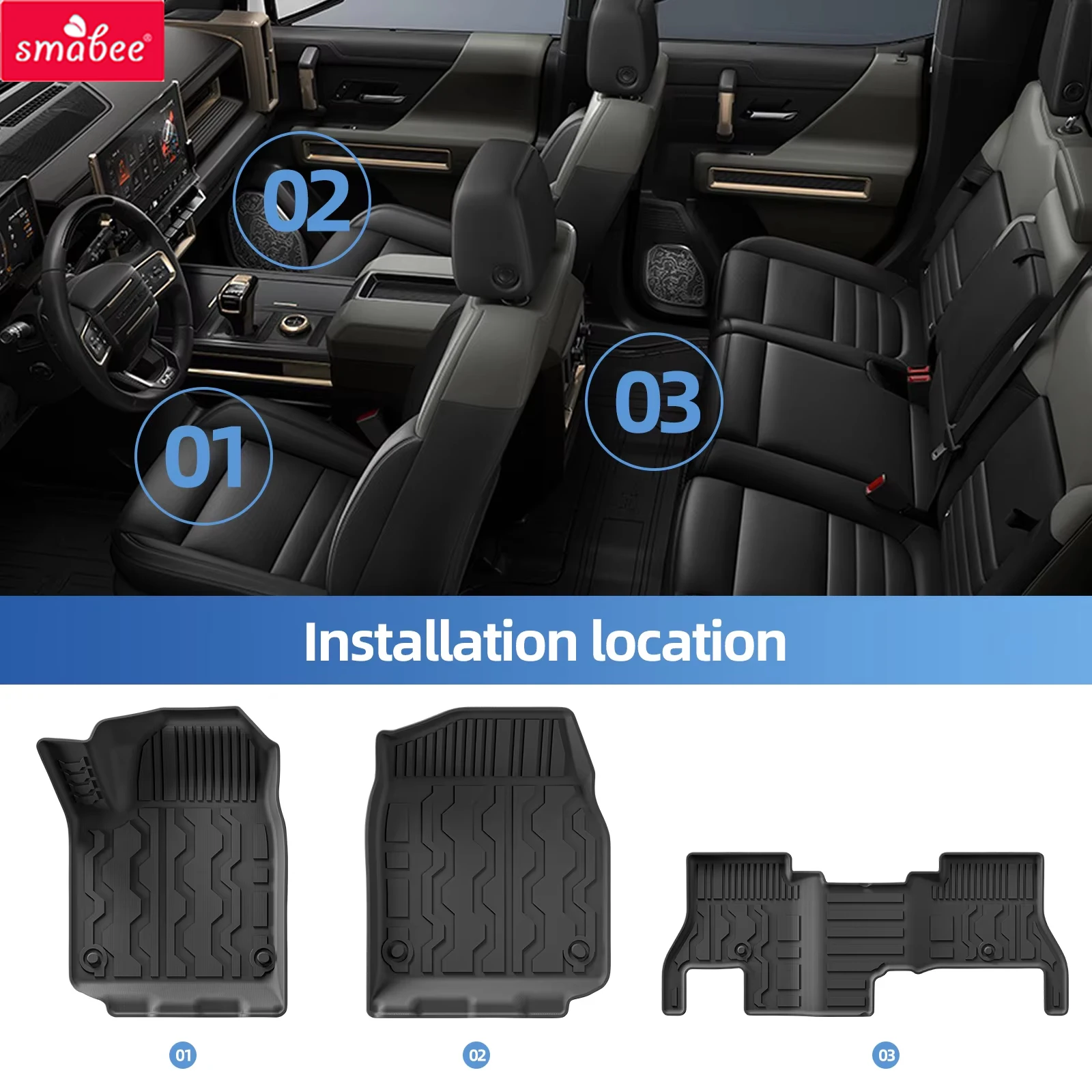 Smabee Left Hand Drive for GMC Hummer EV SUV 2022- 2025 2026 TPE Car Floor Mats Trunk Backrest Pad All Weather Accessoreis