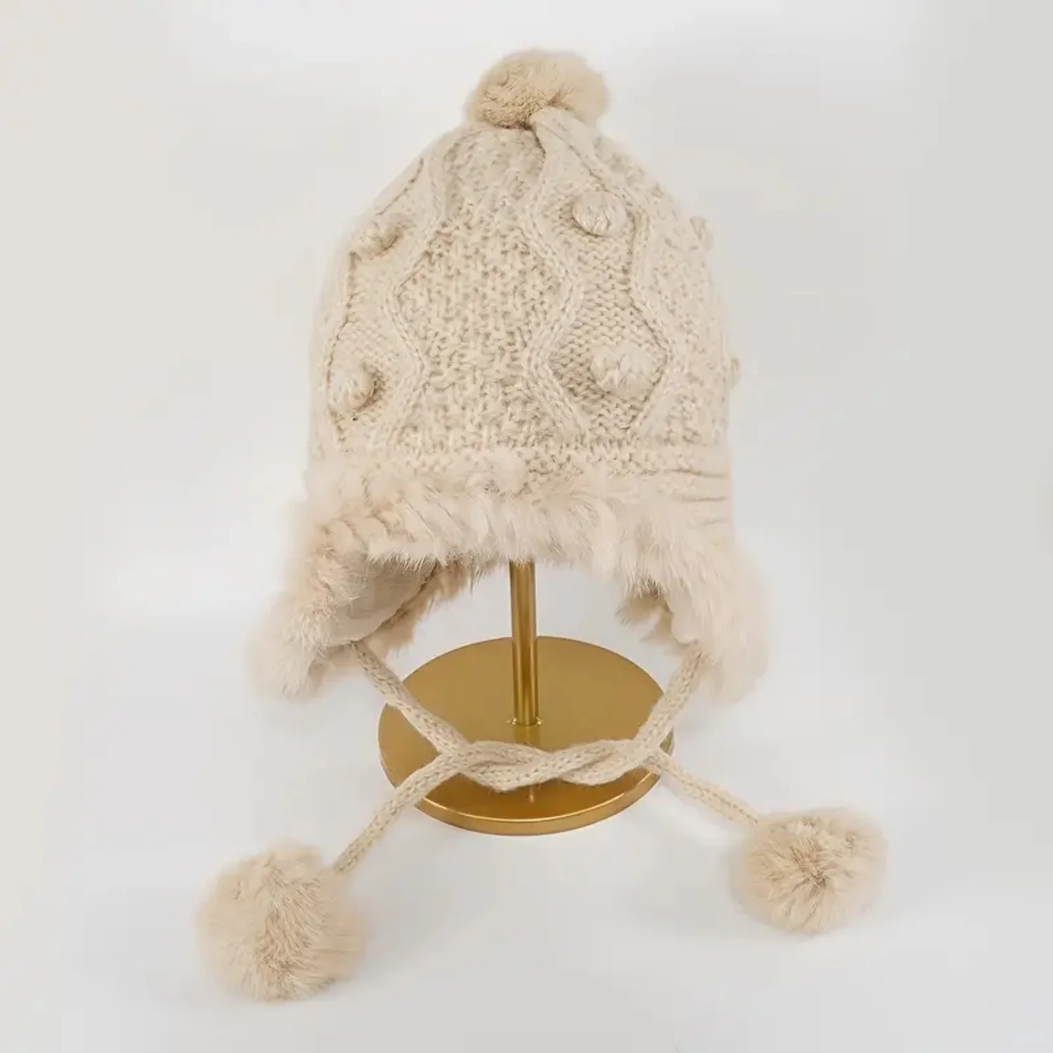 Handmade Cute Ball Beanie Hat Knit Cap Winter Warm Ear Protection Ski Cap - Trendy Handcrafted Beanie for Ultimate Winter Style