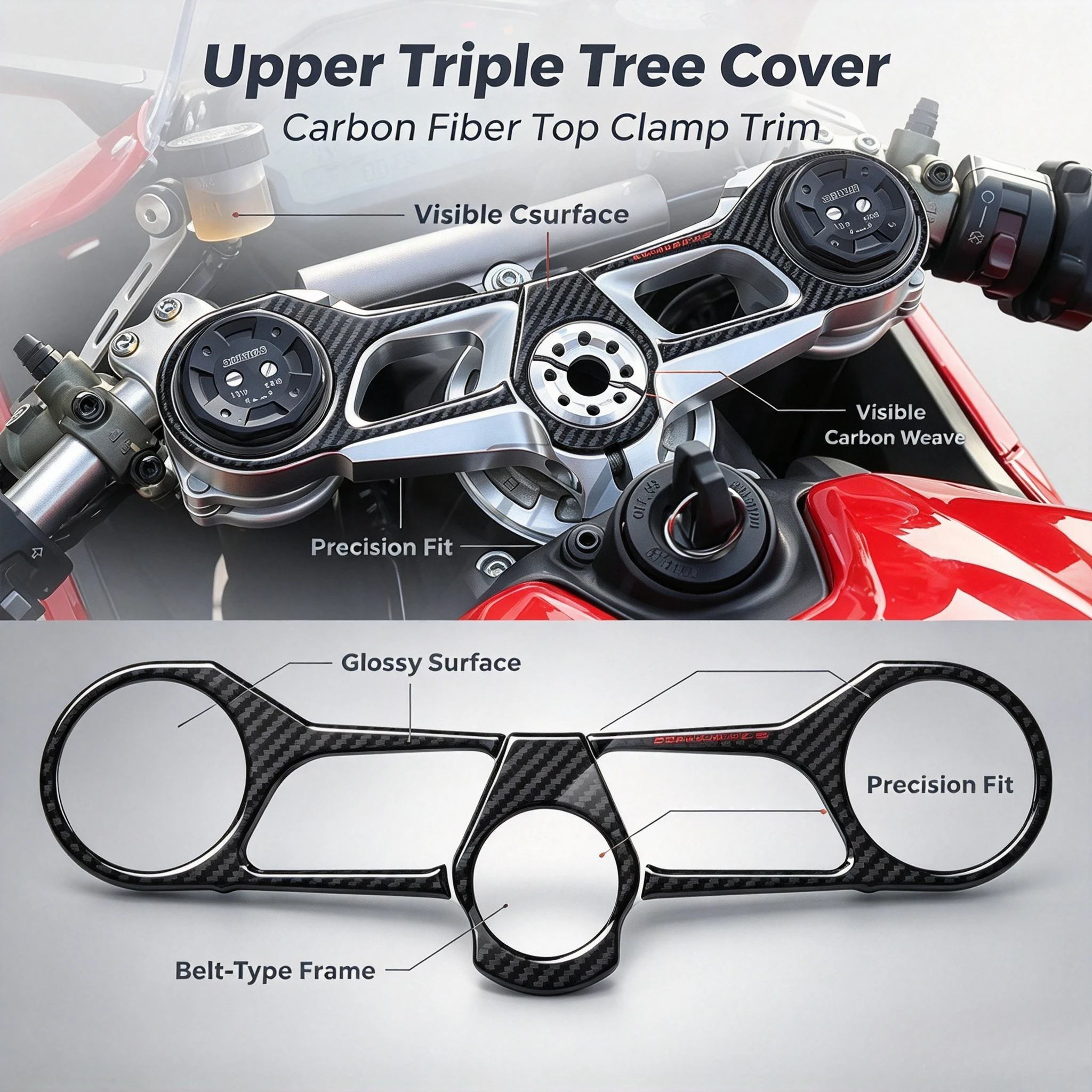 For Ducati 1199 Panigale S 2012-2014 1299 2015-2018 2017 3D Carbon Fiber Triple Tree Yoke Cover Protector Tank Pad