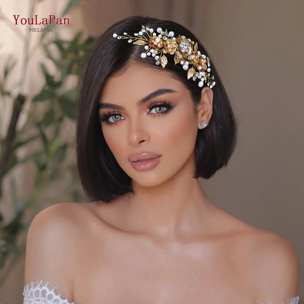 

YouLaPan Bride Alloy Flower Hair Comb Bridesmaid Headdress Wedding Shining Hair Ornaments Fashion Headwear Pearl Headpiece HP886