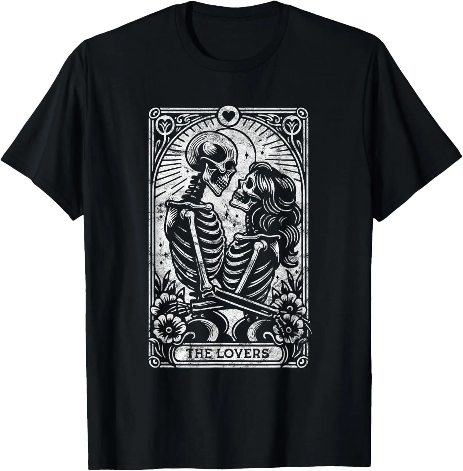 The Lovers Vintage Skeleton Couple Skull Gothic Tarot Card T-Shirt