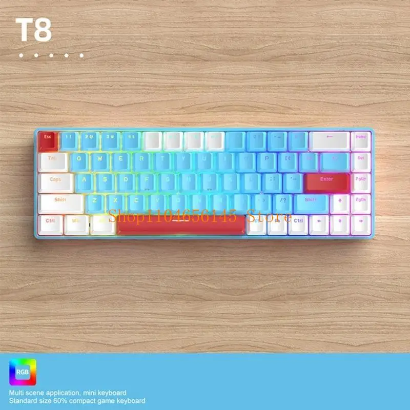 5ASD T8 Teclado mecânico 980 Larda pegada 68 teclado azul-chave eixo azul-swappable KeyBoards computador duas