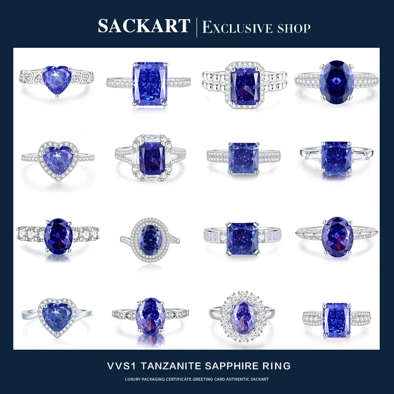 

SACKART Sapphire Ring S925 Silver Plated 18K Gold Luxury Wedding Jewelry Women Rings Natural Gemstones with Certificate