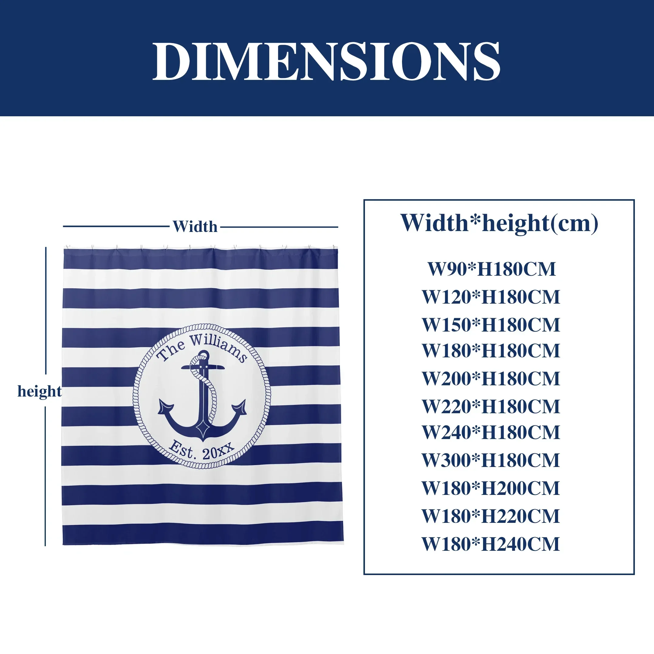 Custom Name Nautical Shower Curtain Anchor Theme Waterproof Fabric Bathroom Decor Marine Style Bath Curtain for Home Hotel