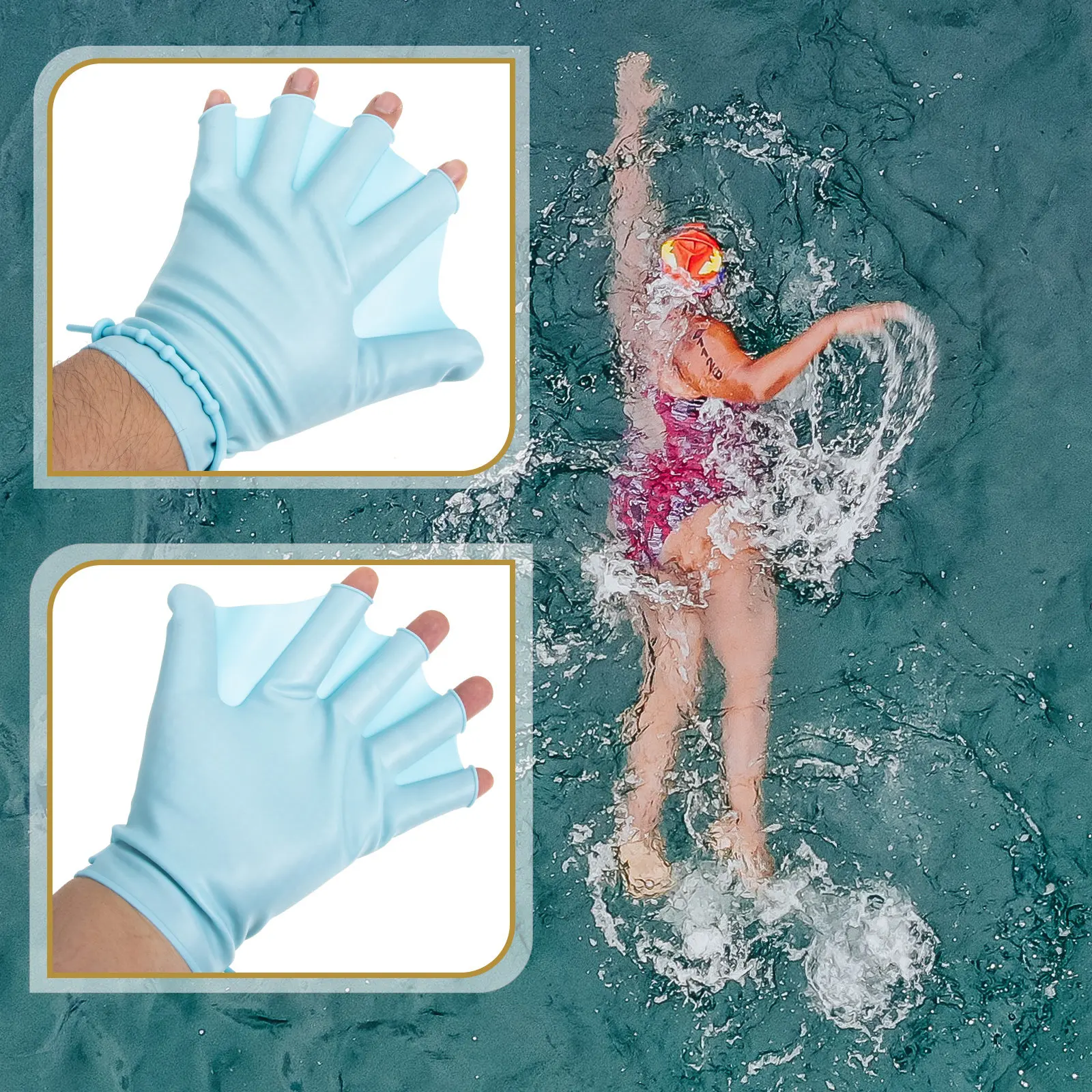 

1Pair Swim Gloves Silicone Webbed Paddles for Adults Adjustable Lap Swimming Water Aerobics Diving Practice Equipment