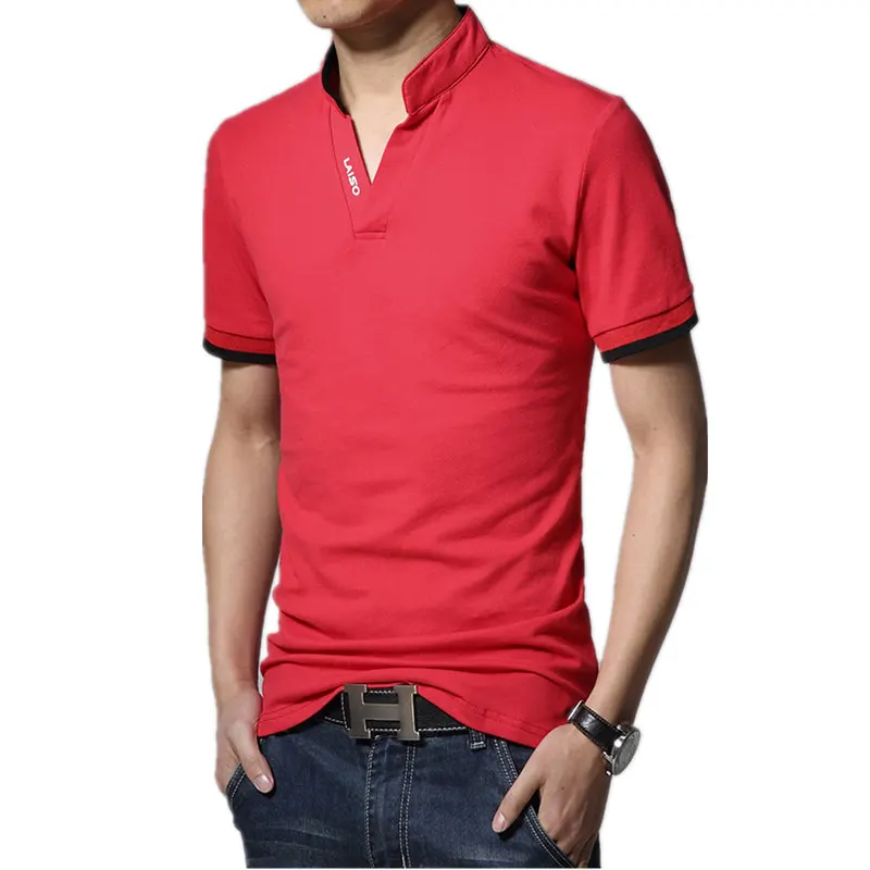 Summer Fashion Boutique Cotton Pure Color Stitching Men's Leisure Standing Collar Short Sleeve POLO Shirts Men Casual T-Shirt