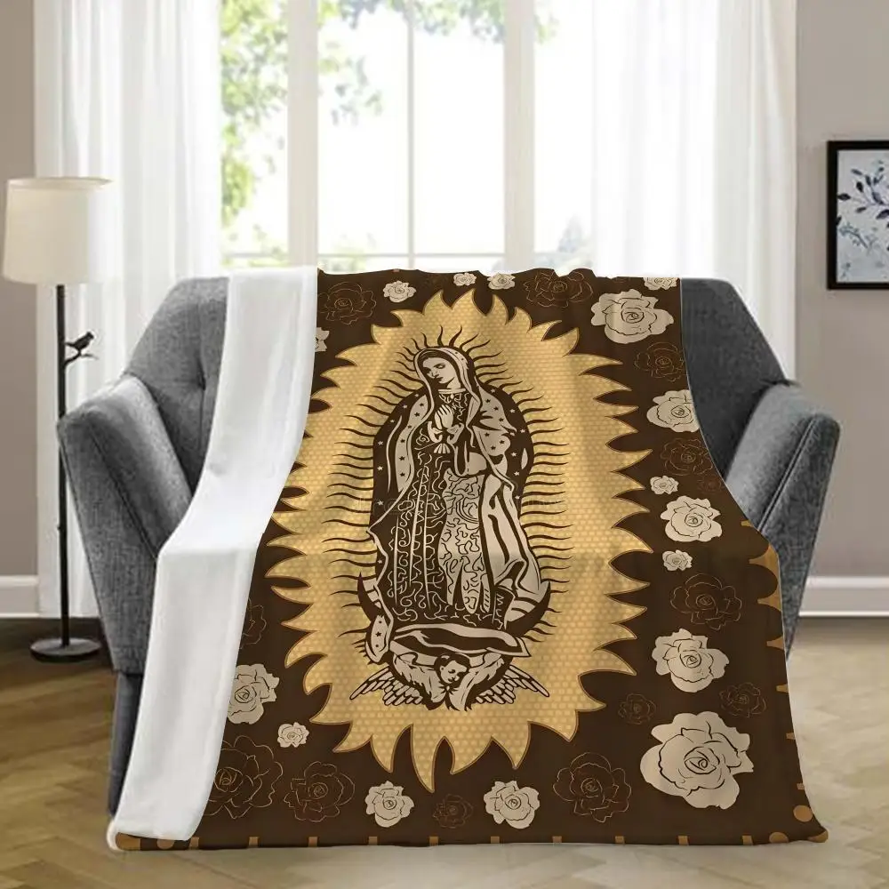 

American MariaVirgin Mary Throw Blanket Aesthetic Art Flannel Blanket Portable Home Travel Camping Sofa Picnic Thickening Flann