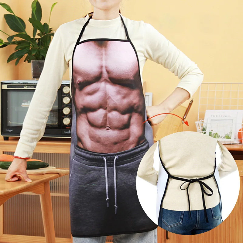 Funny Bodybuilding Muscle Chest Apron for Men, 50x70cm Novelty Chef Waiter Apron, Washable Non-Woven Fabric for Cooking, BBQ