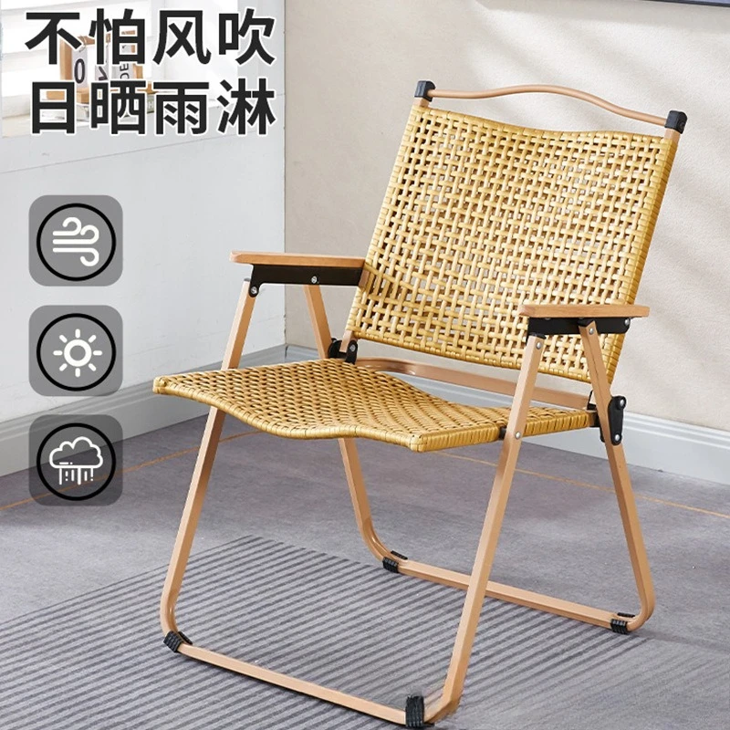Cadeira dobrável doméstica com encosto de vime, varanda forte e durável, lazer, pode sentar e deitar ao ar livre, reclinável preguiçoso