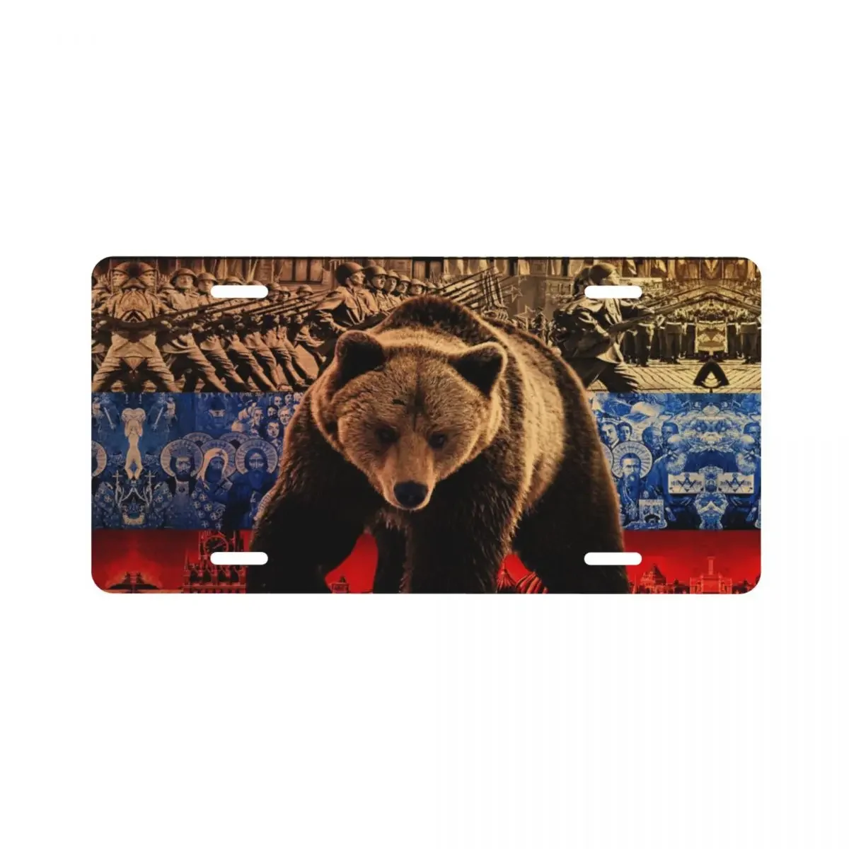 Rising Forward Powful Russian Russia Pride Bear  Car License Plate Decoration