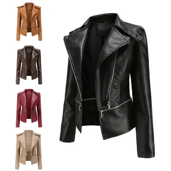 2024 Spring Autumn Women Leather Jackets Female Detachable Hem Collar Zipper Casual Coats Women's Locomotive Windbreaker