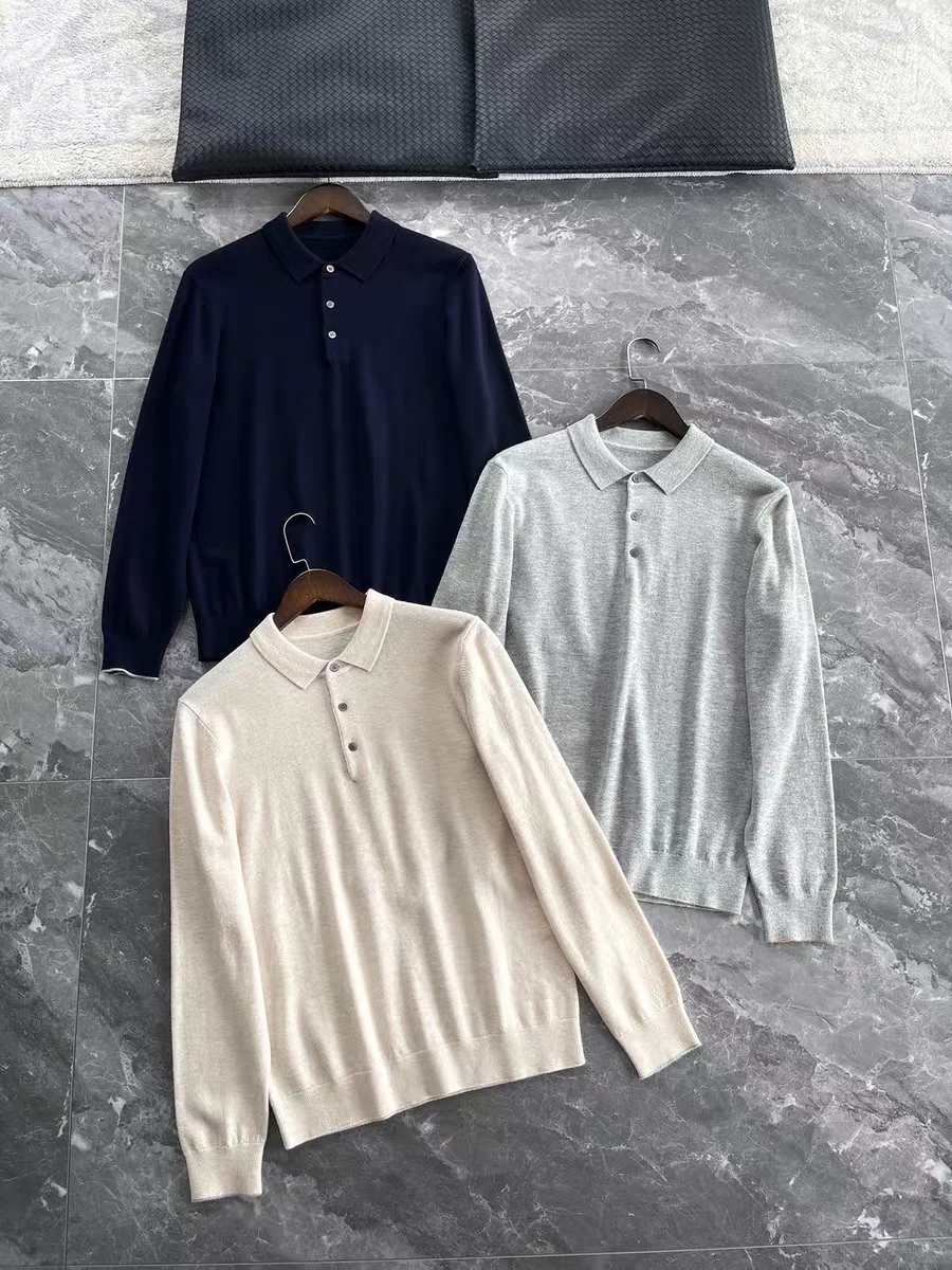 

Men's Autumn Winter Knitted Sweater 00 Wool Fabric Long Sve irt Sle Collar Turn-down Collar Casual Wear