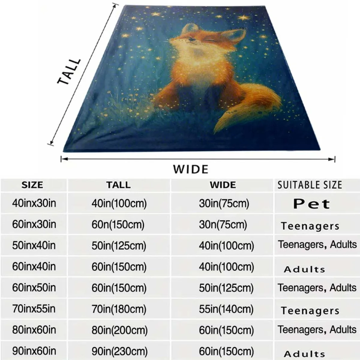 Golden Fox Constellation Throw Blanket Plush Pet Animal Xmas Gift Decor